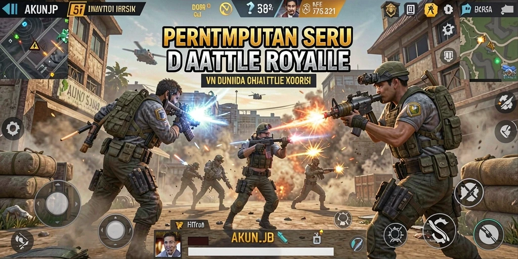 Tangkapan layar AKUNJP menampilkan aksi mendebarkan dalam dunia Battle Royale.