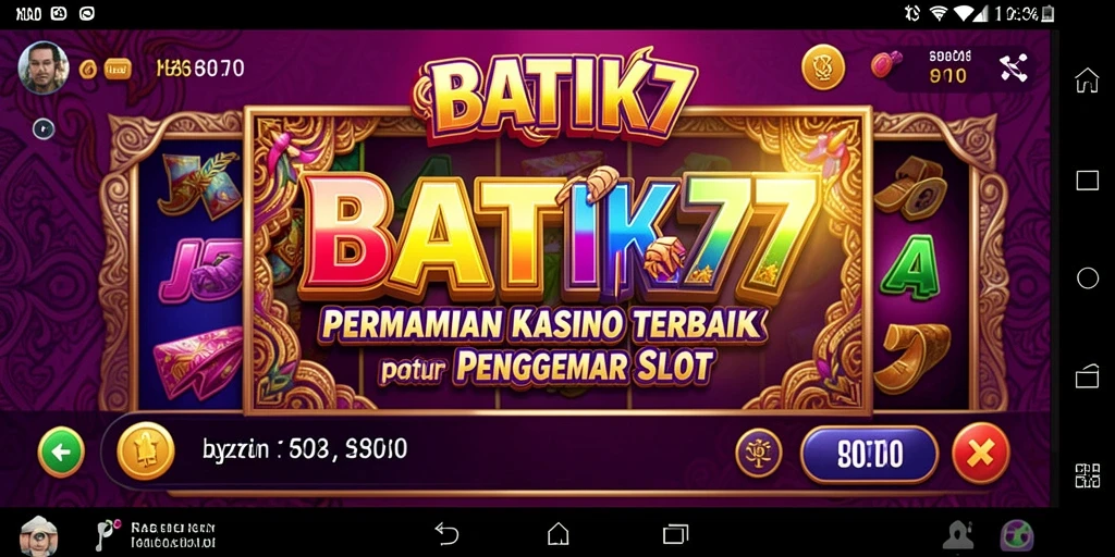 Screenshot menunjukkan gameplay seru dalam aplikasi BATIK77 dengan tema kasino.