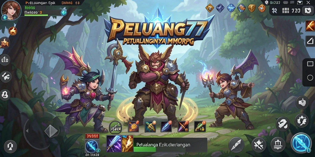 Screenshot utama PELUANG77 menampilkan aksi seru dalam pertempuran.